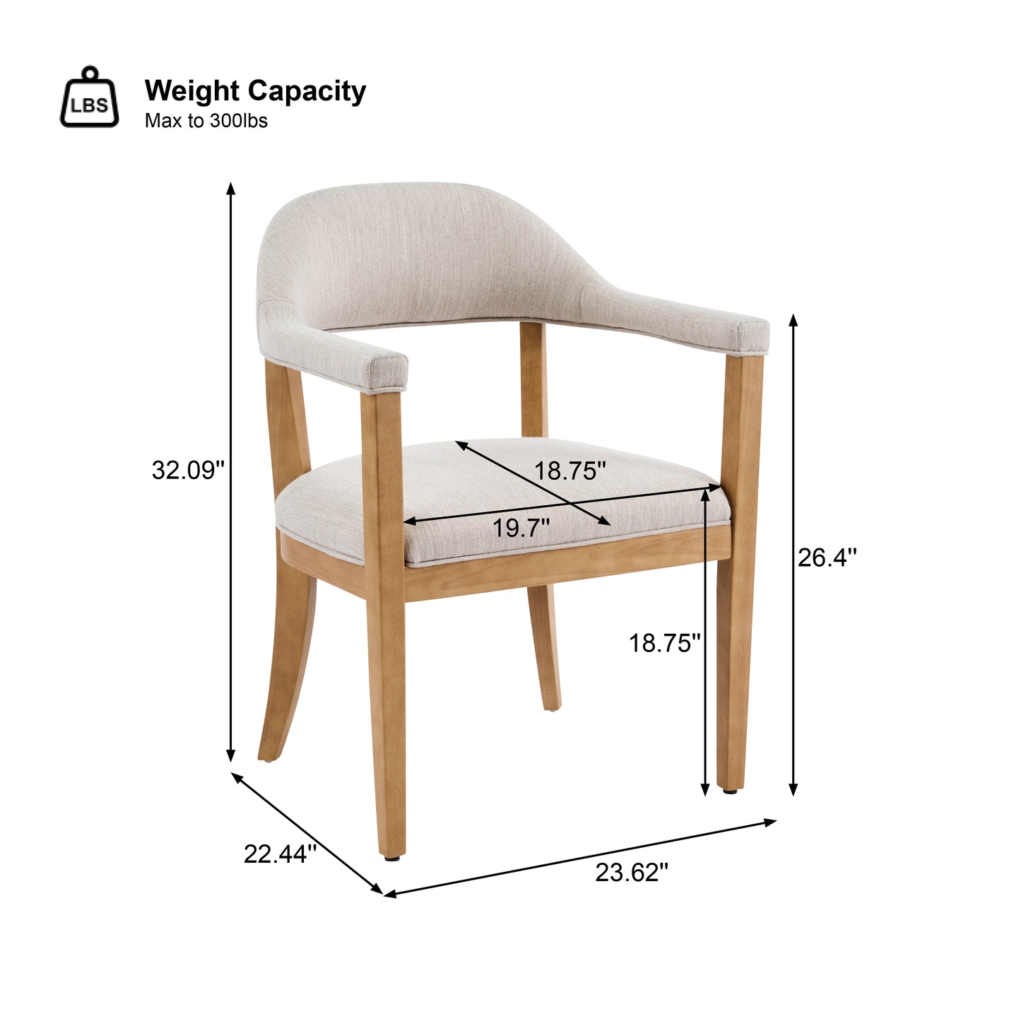 Set of 2 Beige Arm Dining Chairs - Rubberwood Frame
