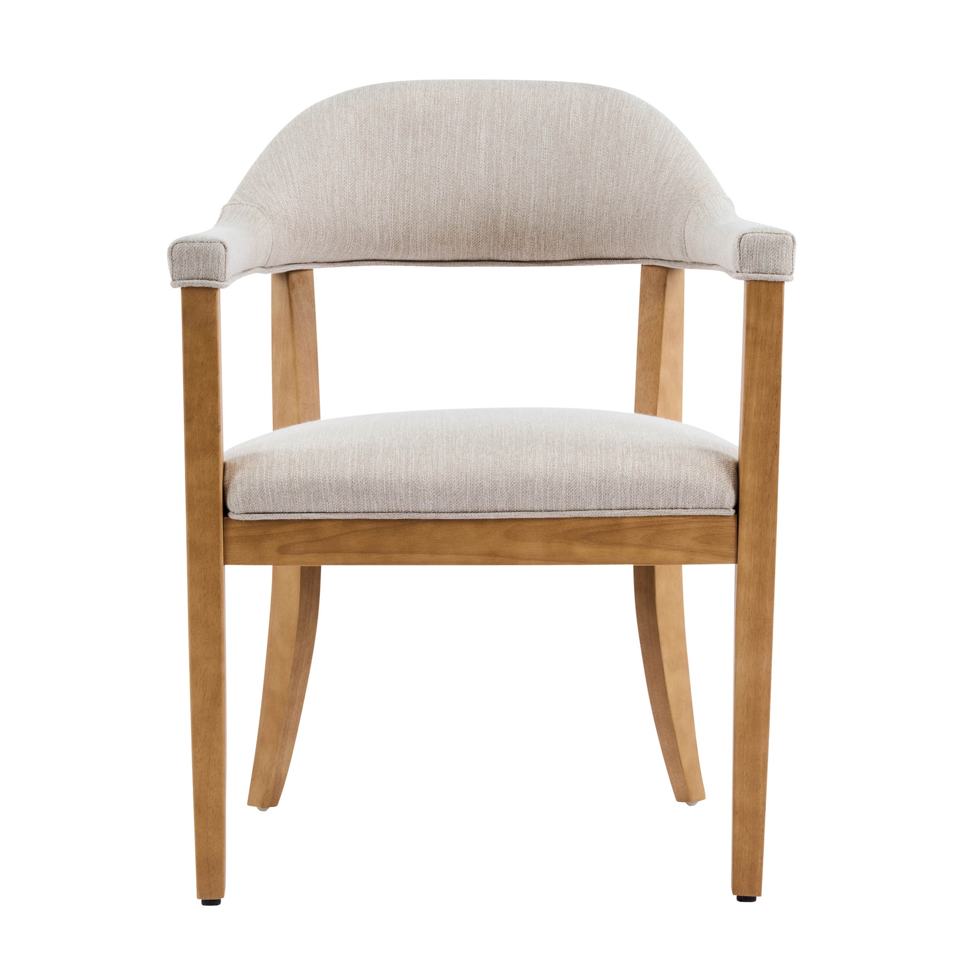 Set of 2 Beige Arm Dining Chairs - Rubberwood Frame