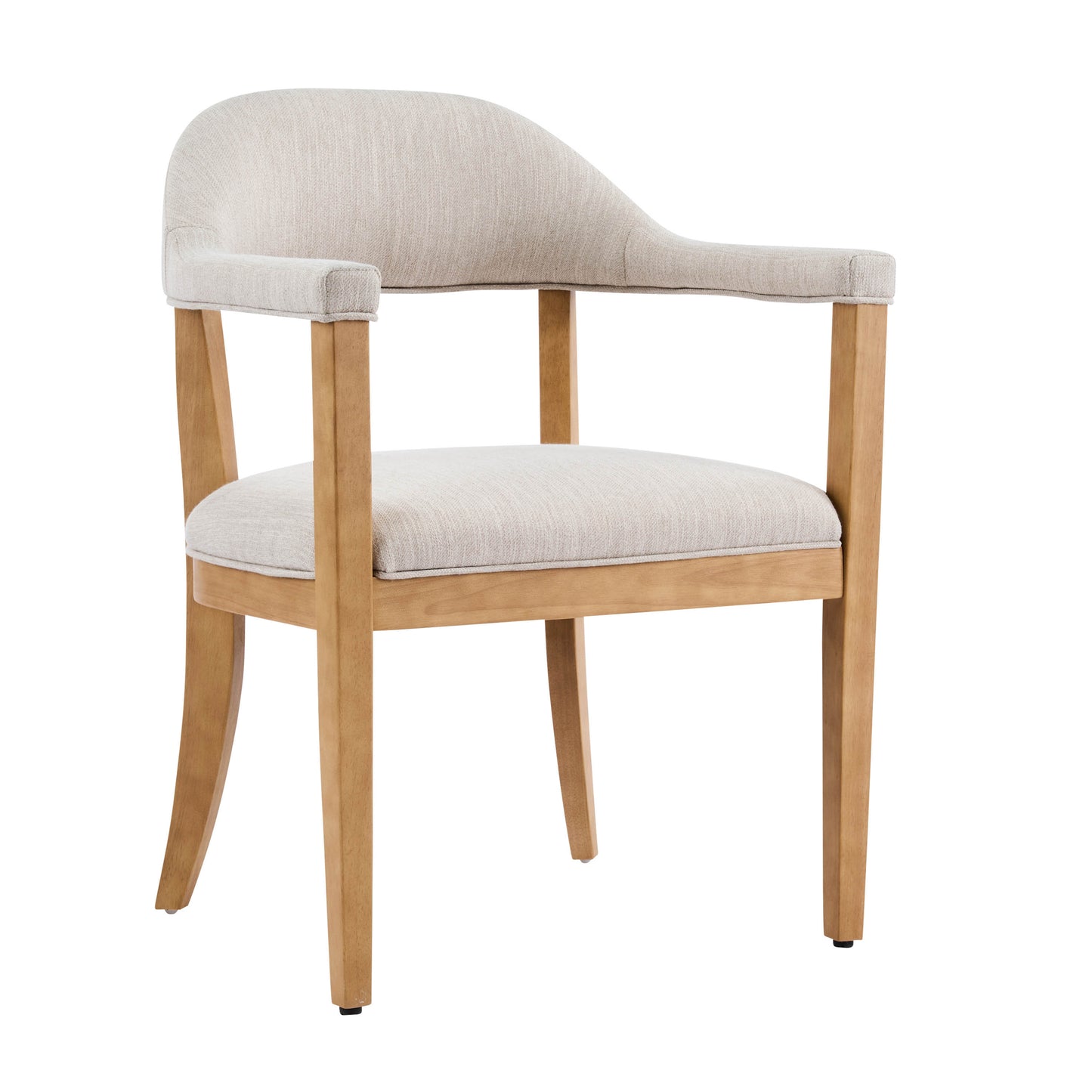 Set of 2 Beige Arm Dining Chairs - Rubberwood Frame