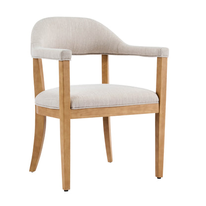 Set of 2 Beige Arm Dining Chairs - Rubberwood Frame