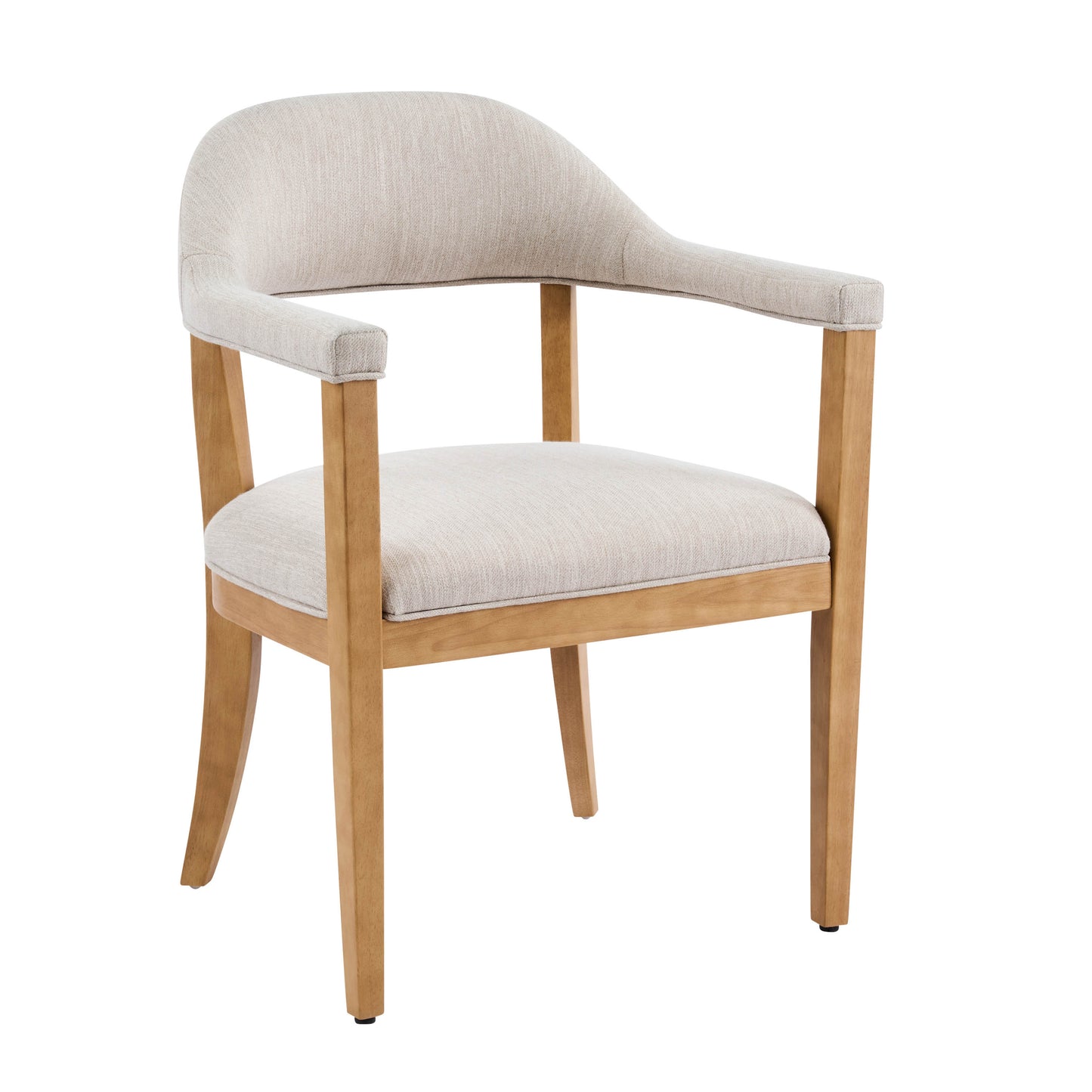 Set of 2 Beige Arm Dining Chairs - Rubberwood Frame