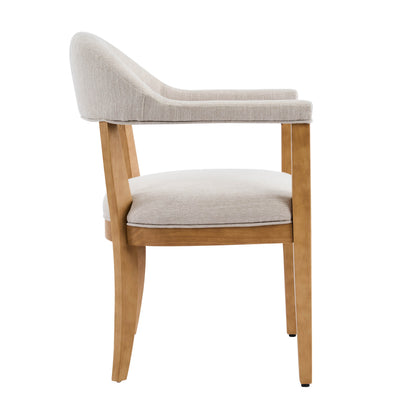 Set of 2 Beige Arm Dining Chairs - Rubberwood Frame
