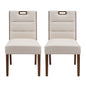 Upholstered Armless Dining Chairs, Beige Fabric & Walnut Rubber Wood Frame, Set of 2