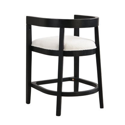 Beige Black Counter Stool Set of 2 - Rubberwood Dining Chairs for Dining Room