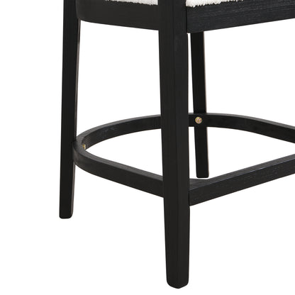 Beige Black Counter Stool Set of 2 - Rubberwood Dining Chairs for Dining Room