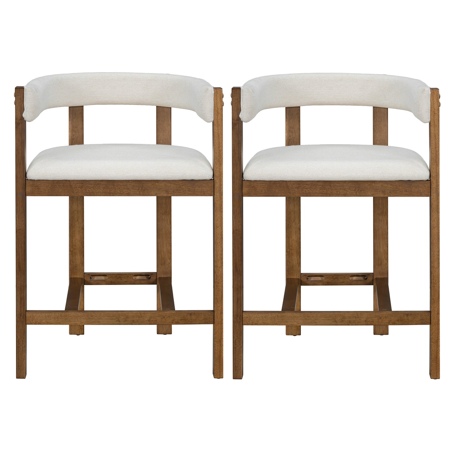 Beige Round Bar Stools Set of 2 - Rubberwood Dining Chairs for Dining Room