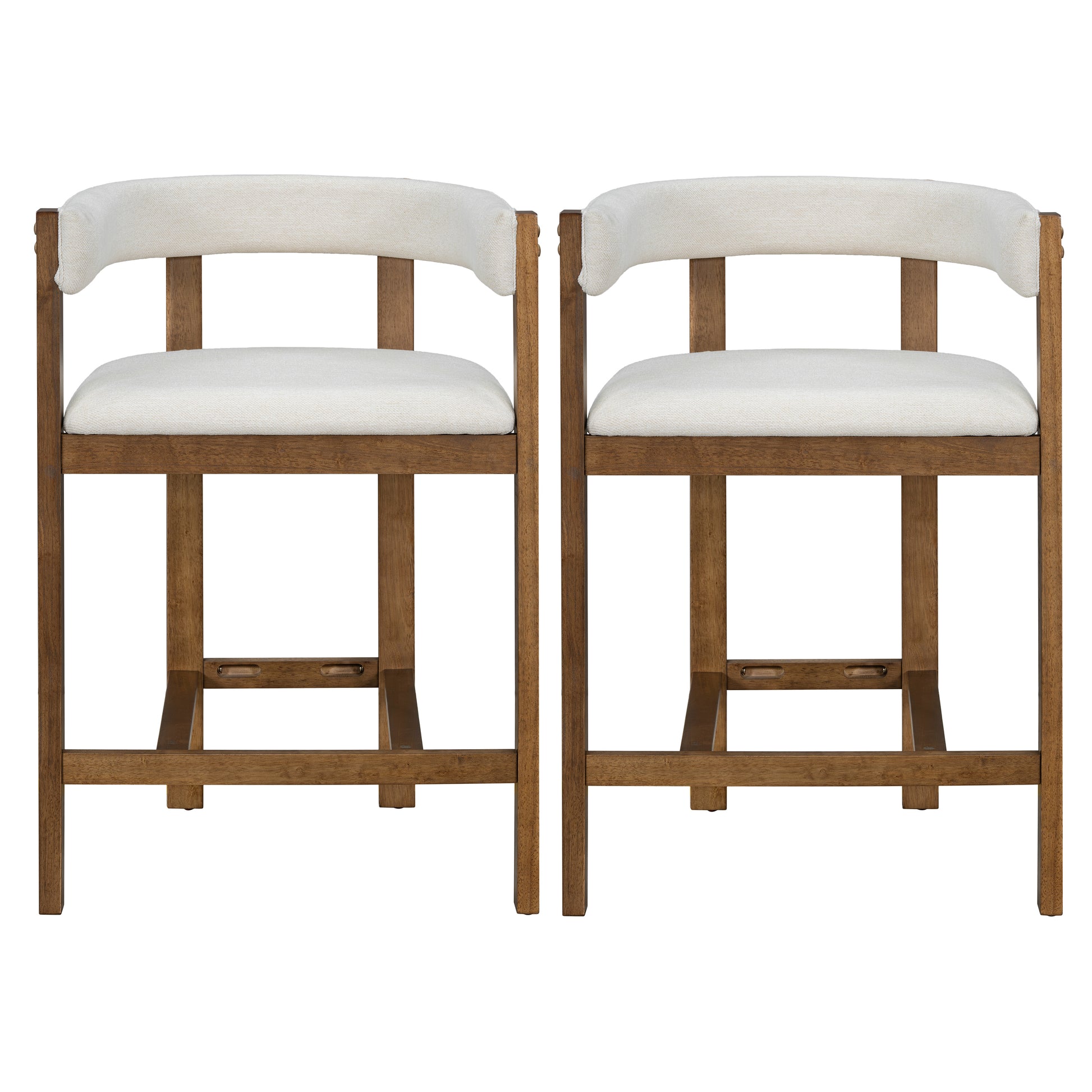 Beige Round Bar Stools Set of 2 - Rubberwood Dining Chairs for Dining Room