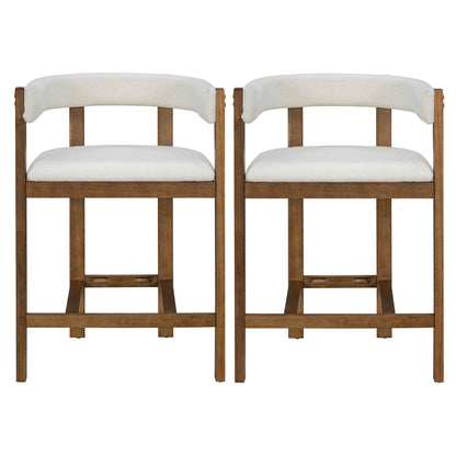 Beige Round Bar Stools Set of 2 - Rubberwood Dining Chairs for Dining Room