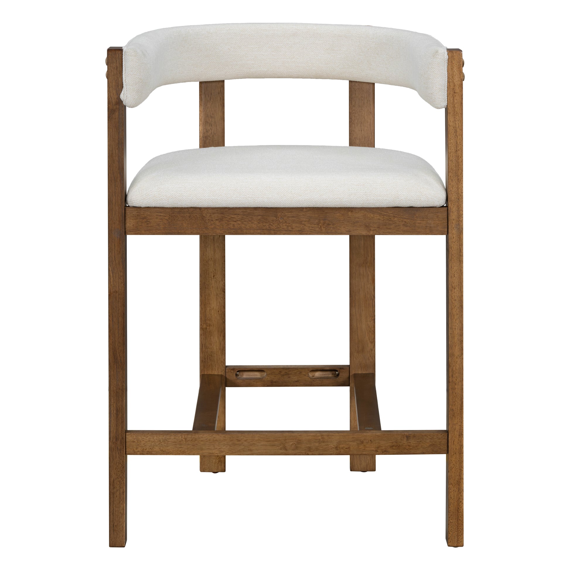 Beige Round Bar Stools Set of 2 - Rubberwood Dining Chairs for Dining Room