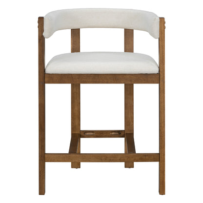 Beige Round Bar Stools Set of 2 - Rubberwood Dining Chairs for Dining Room