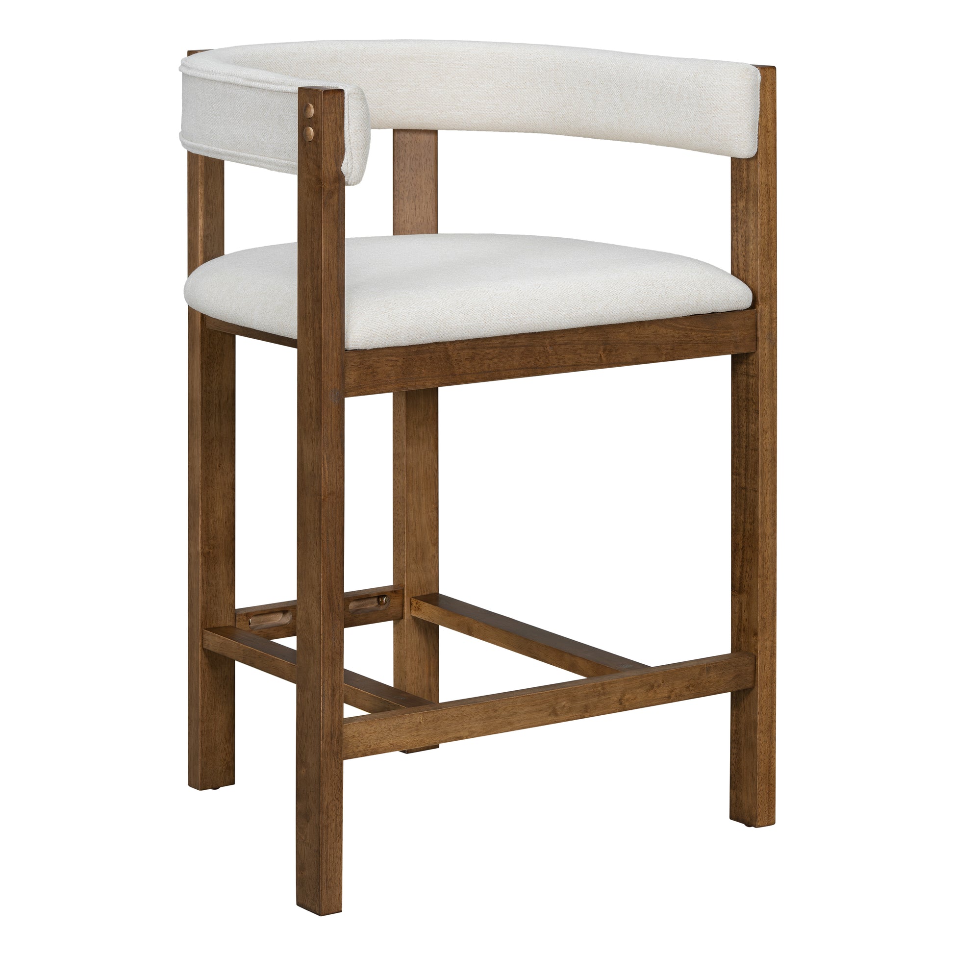 Beige Round Bar Stools Set of 2 - Rubberwood Dining Chairs for Dining Room