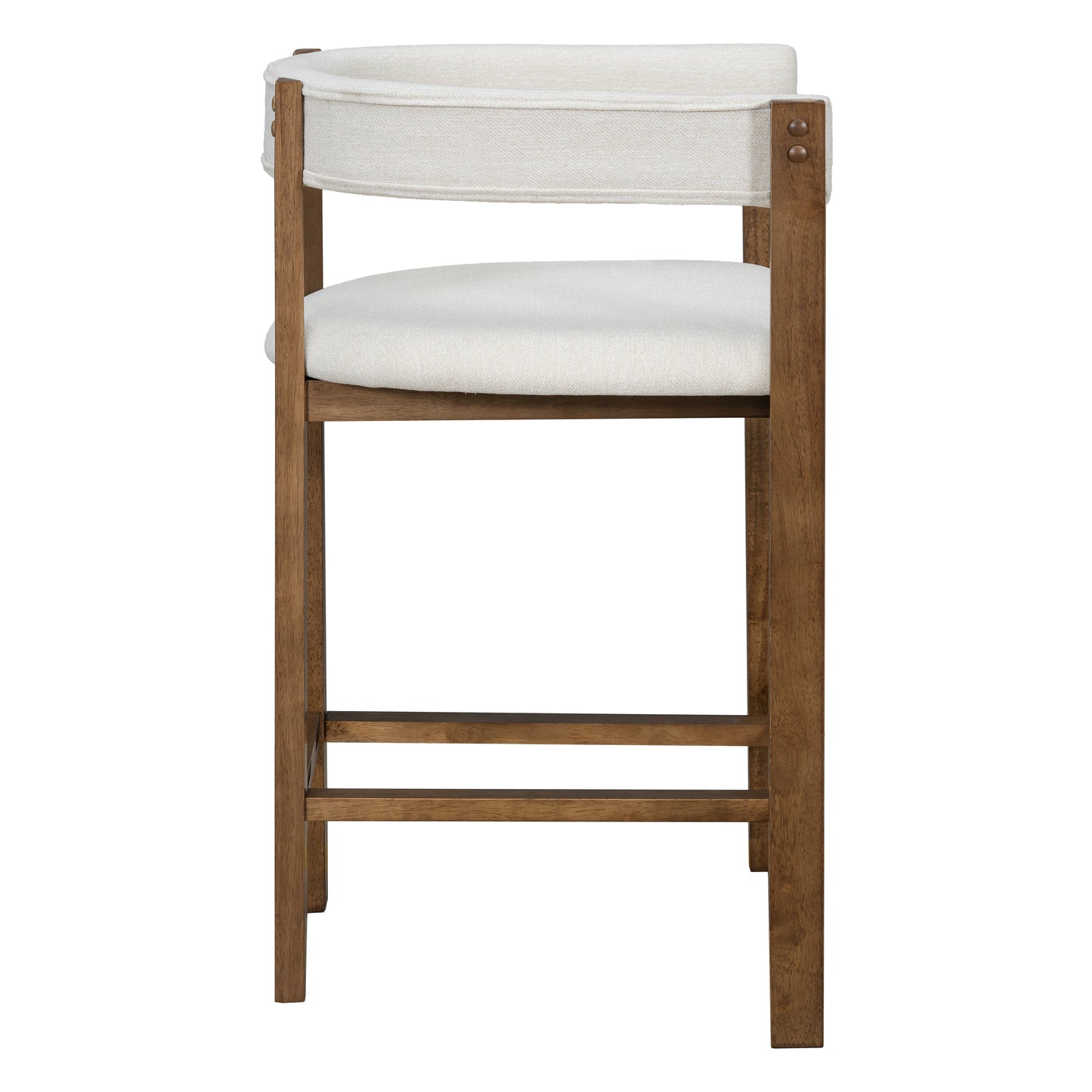 Beige Round Bar Stools Set of 2 - Rubberwood Dining Chairs for Dining Room