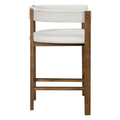 Beige Round Bar Stools Set of 2 - Rubberwood Dining Chairs for Dining Room