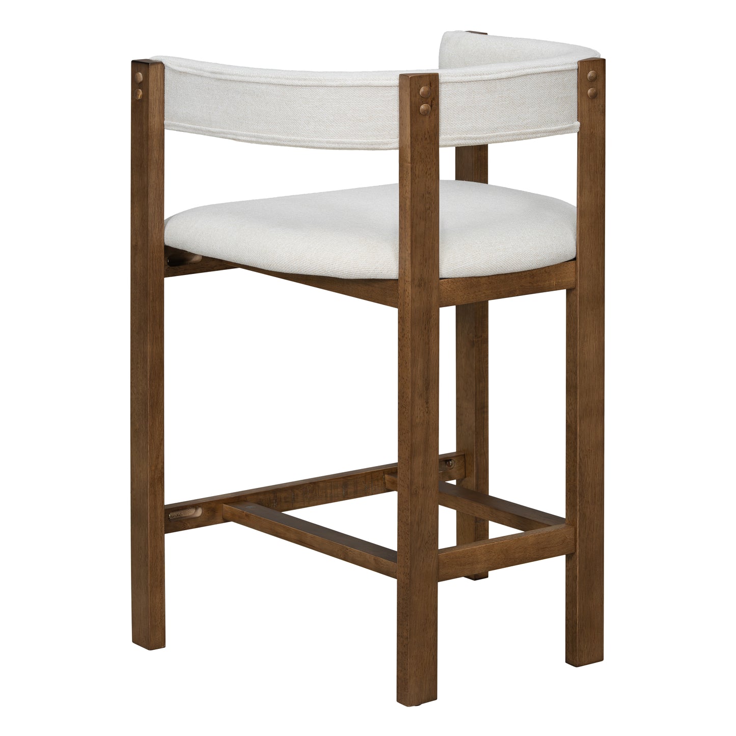 Beige Round Bar Stools Set of 2 - Rubberwood Dining Chairs for Dining Room