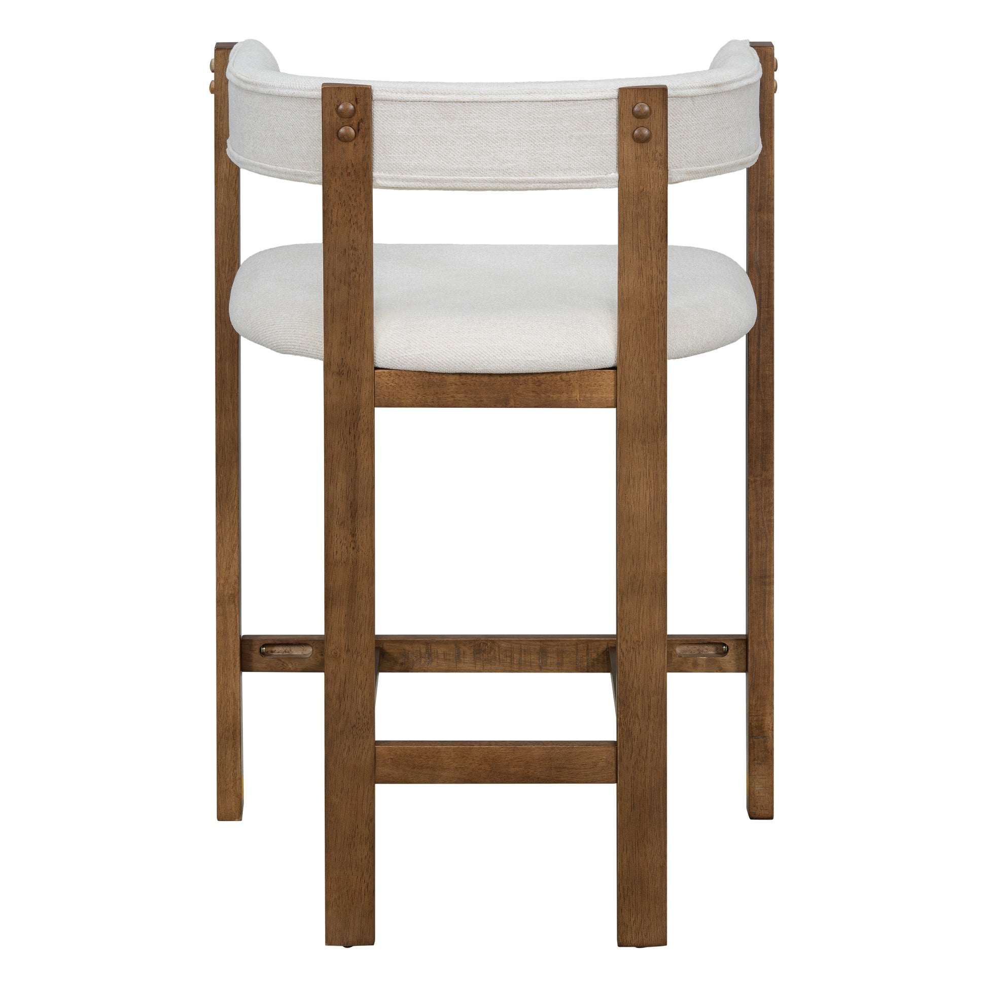 Beige Round Bar Stools Set of 2 - Rubberwood Dining Chairs for Dining Room
