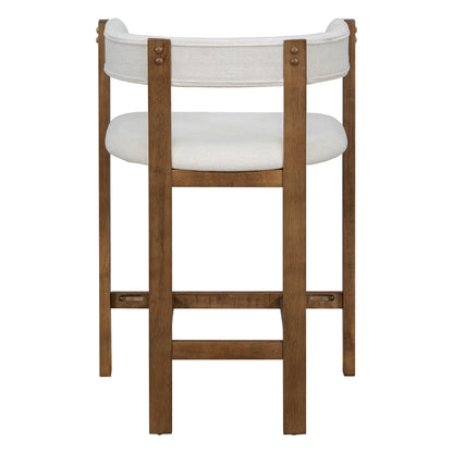 Beige Round Bar Stools Set of 2 - Rubberwood Dining Chairs for Dining Room