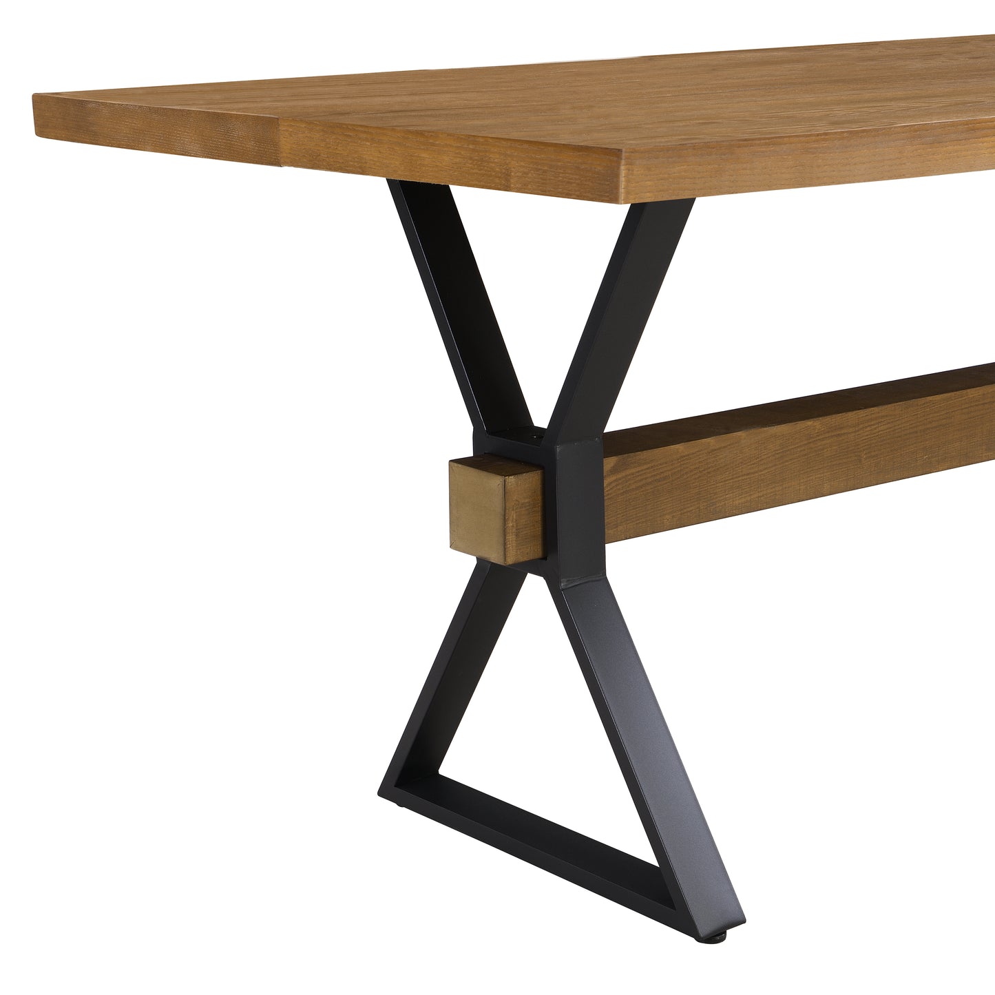Brown X-Leg Dining Table with Iron Frame for Kitchen Decor