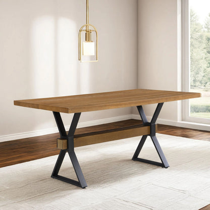 Brown X-Leg Dining Table with Iron Frame for Kitchen Decor