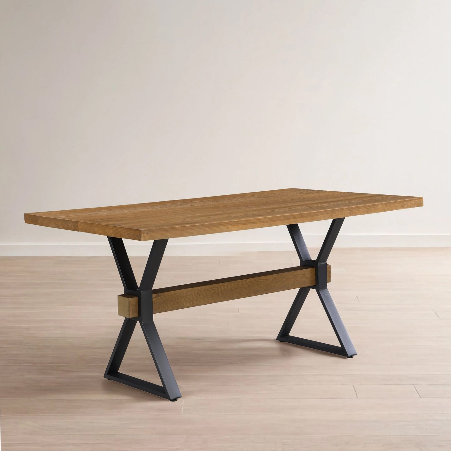 Brown X-Leg Dining Table with Iron Frame for Kitchen Decor