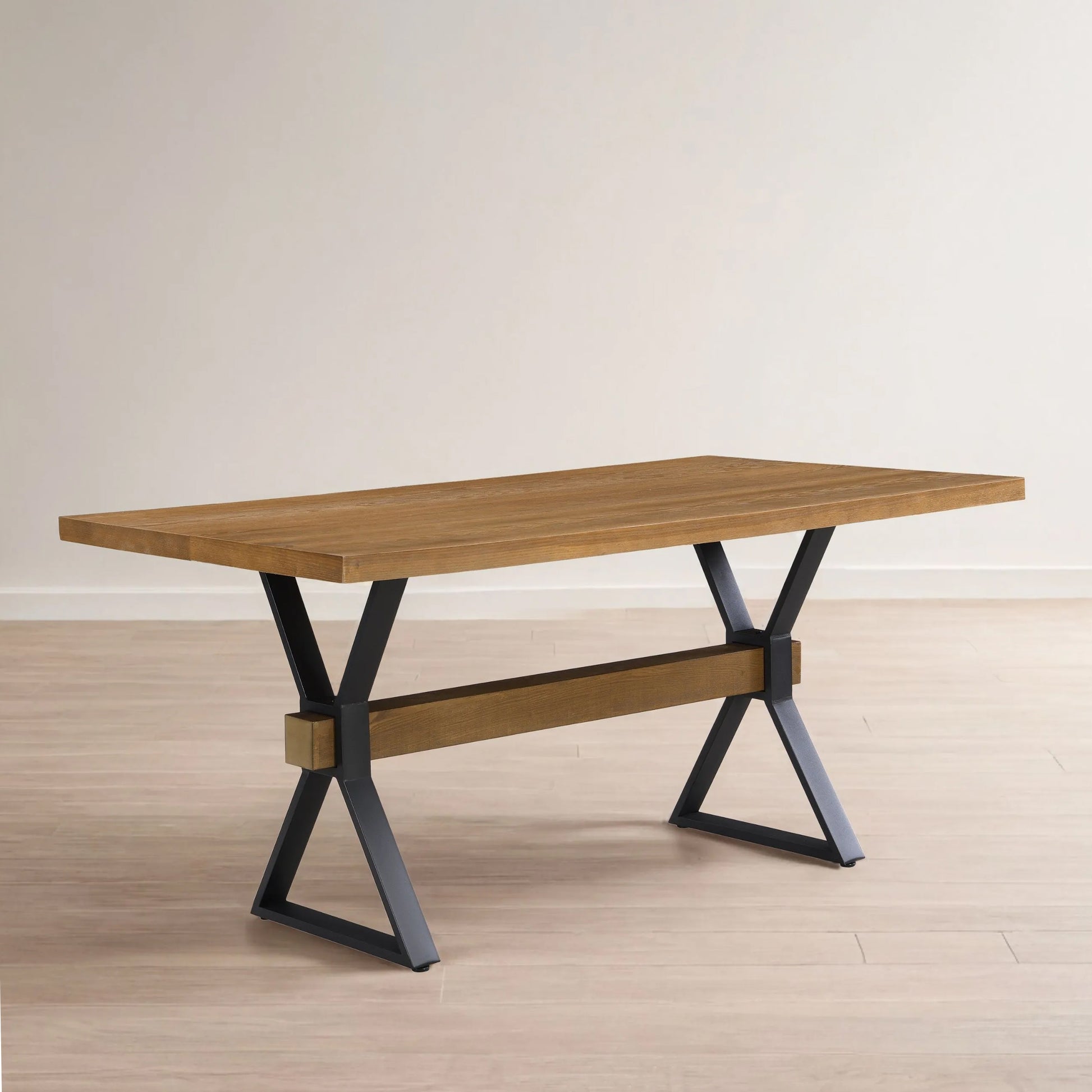 Brown X-Leg Dining Table with Iron Frame for Kitchen Decor