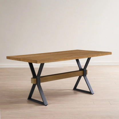 Brown X-Leg Dining Table with Iron Frame for Kitchen Decor