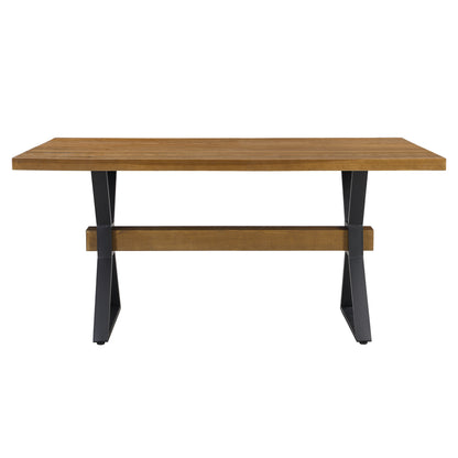 Brown X-Leg Dining Table with Iron Frame for Kitchen Decor