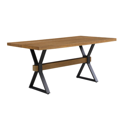 Brown X-Leg Dining Table with Iron Frame for Kitchen Decor