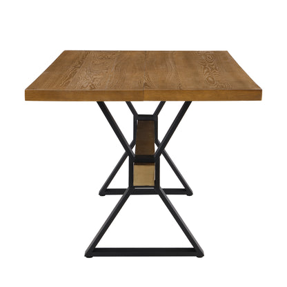 Brown X-Leg Dining Table with Iron Frame for Kitchen Decor