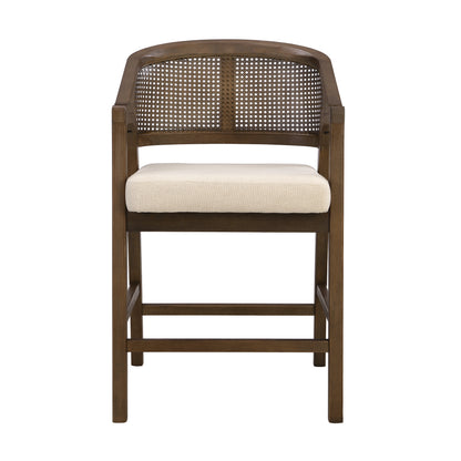 Walnut Rattan Counter Stools Set of 2 for Kitchen Dining