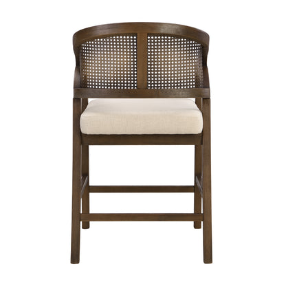 Walnut Rattan Counter Stools Set of 2 for Kitchen Dining