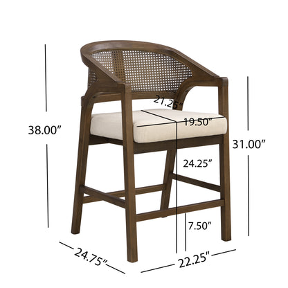 Walnut Rattan Counter Stools Set of 2 for Kitchen Dining