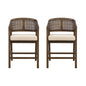 Wooden Frame Counter stool with rattan back-WALNUT-set of 2