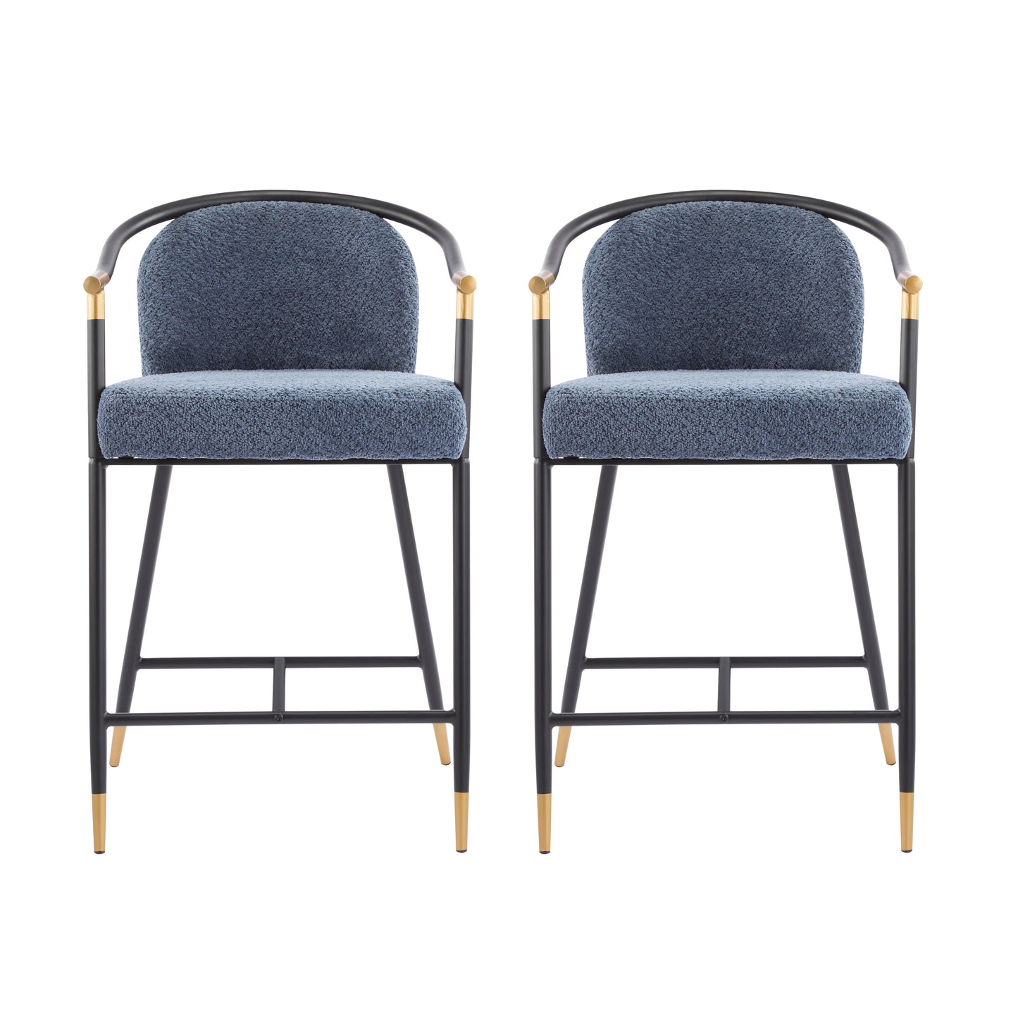 26" H Upholstered Counter Stool with Metal Frame (Set of 2)-Navy blue