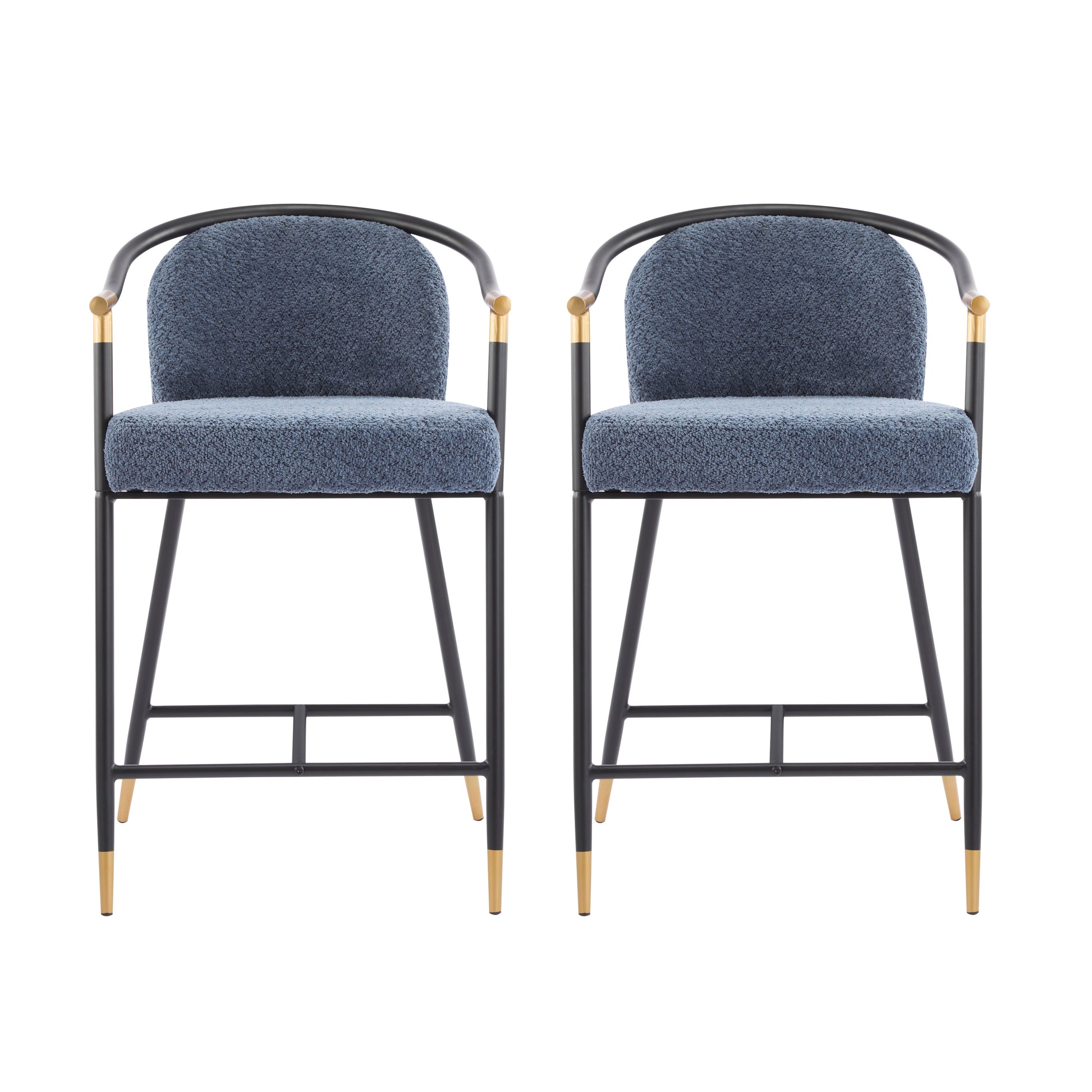 26" H Upholstered Counter Stool with Metal Frame (Set of 2)-Navy blue