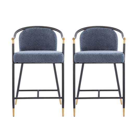 26" H Upholstered Counter Stool with Metal Frame (Set of 2)-Navy blue