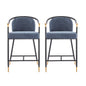26" H Upholstered Counter Stool with Metal Frame (Set of 2)-Navy blue