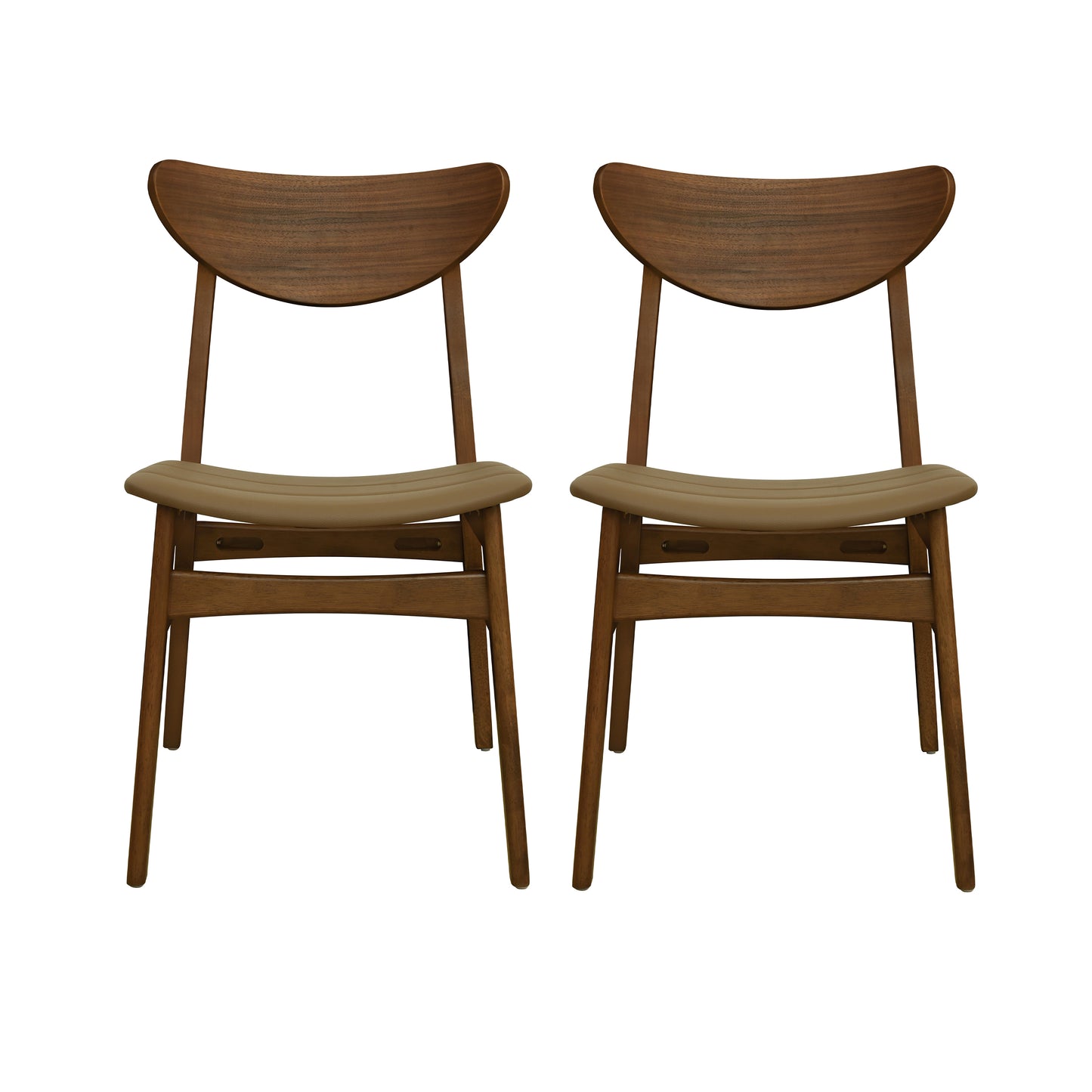 Mid-Century Dining Chair Set of 2 in Brown PU Leather