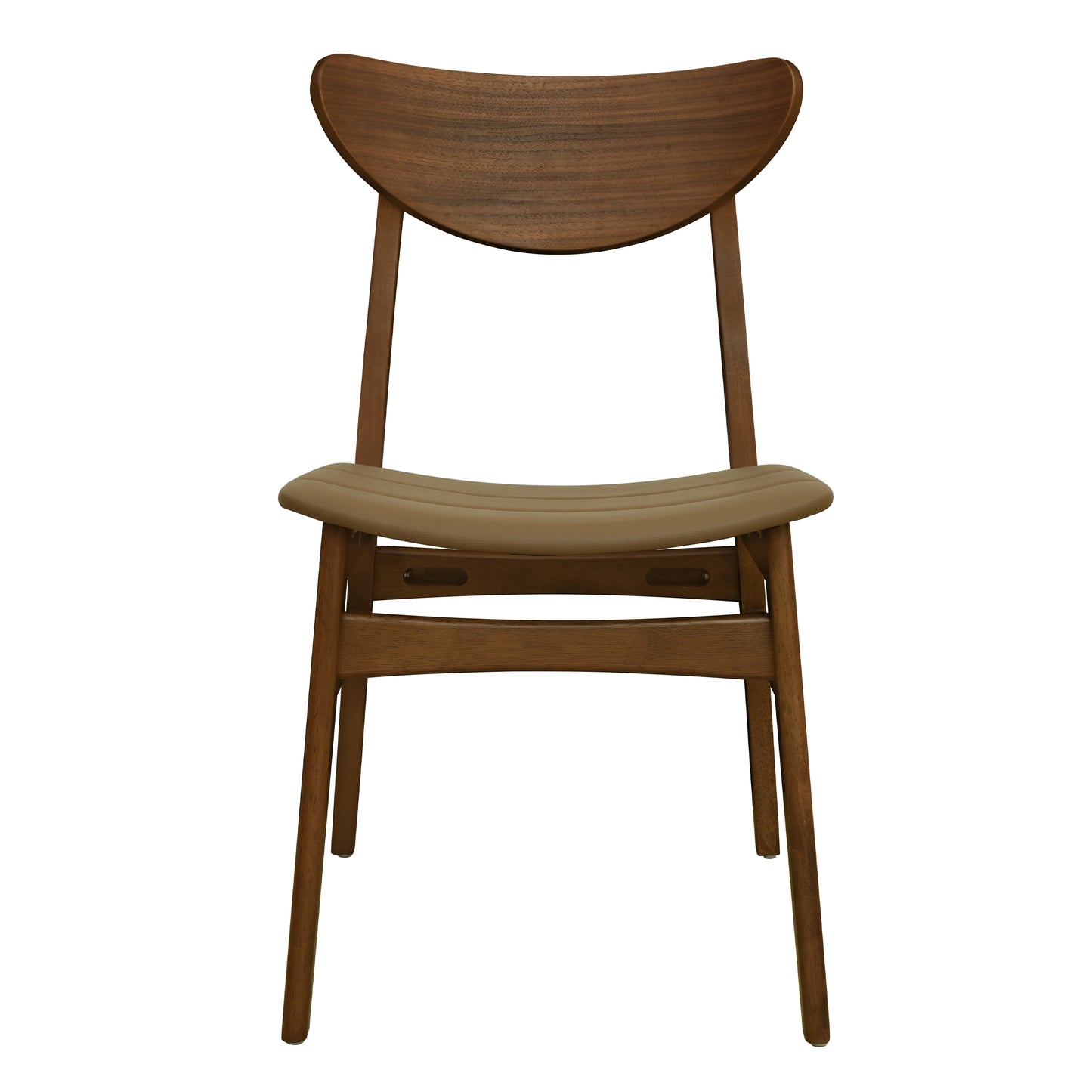 Mid-Century Dining Chair Set of 2 in Brown PU Leather