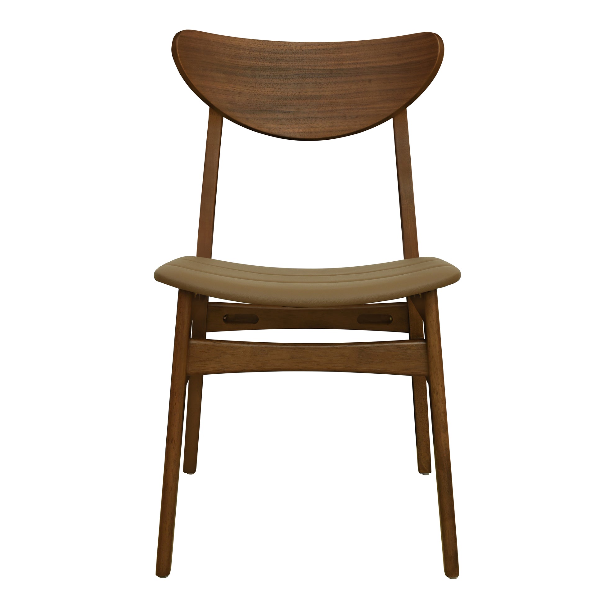 Mid-Century Dining Chair Set of 2 in Brown PU Leather