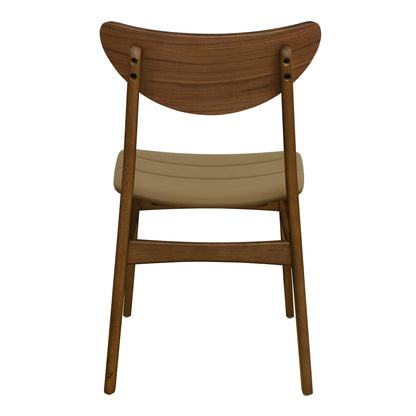 Mid-Century Dining Chair Set of 2 in Brown PU Leather