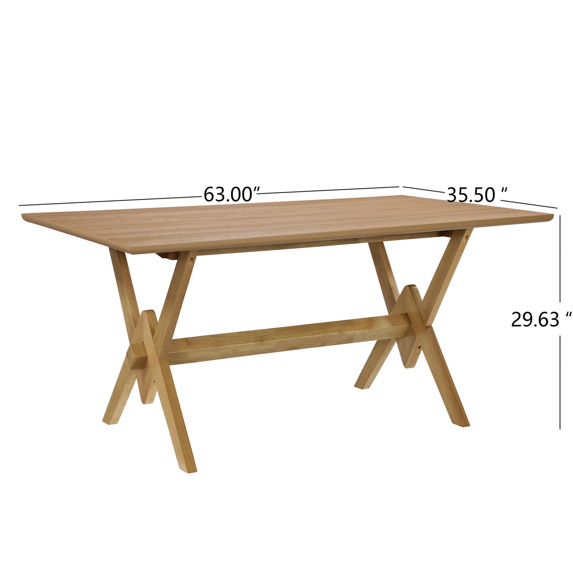63" Double V Dining Table - Natural Rubberwood