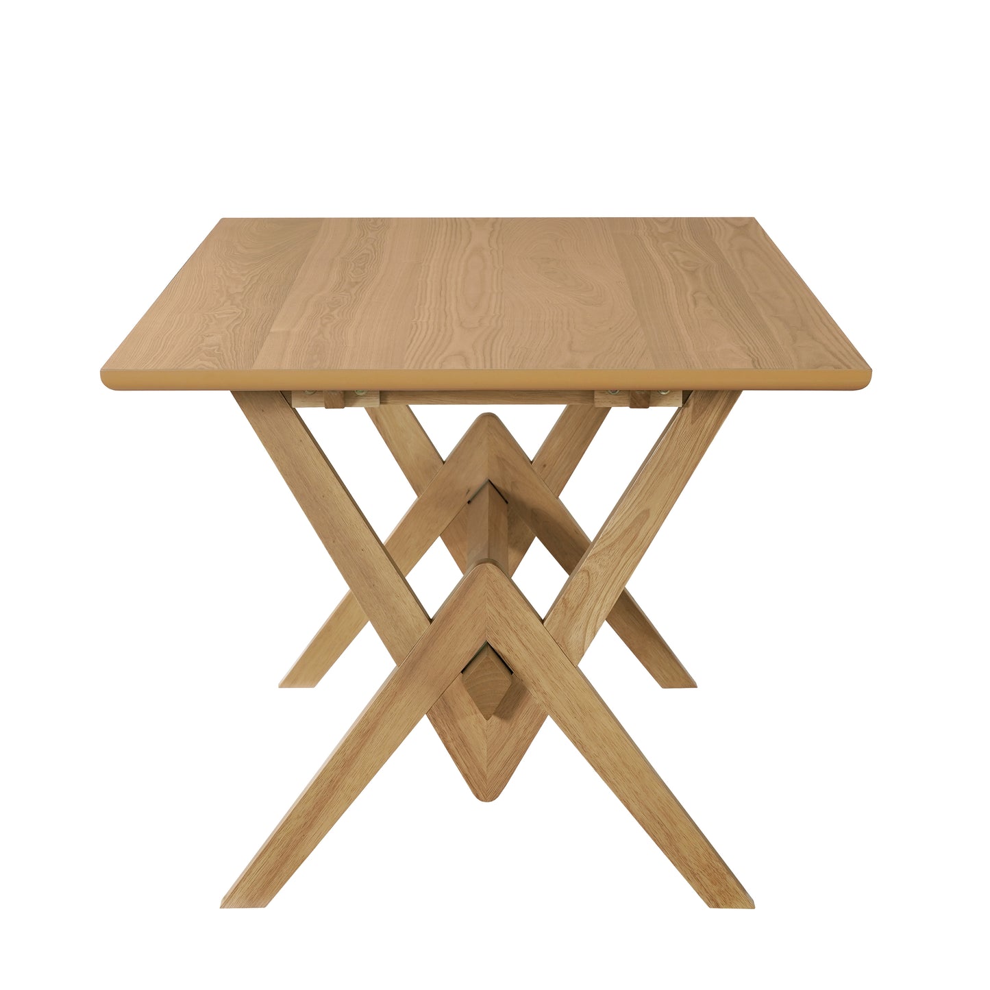 63" Double V Dining Table - Natural Rubberwood