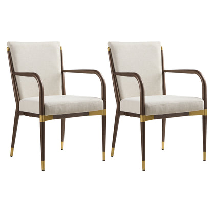 Modern Brown Beige Dining Arm Chairs - Set of 2