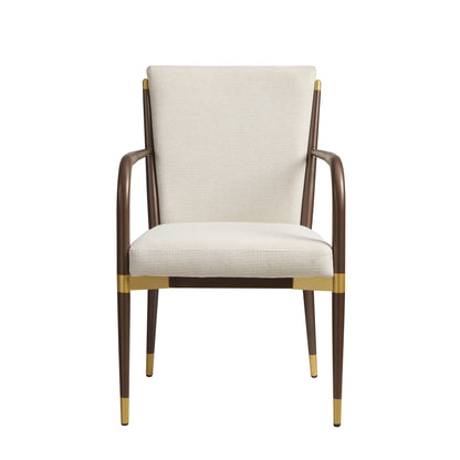 Modern Brown Beige Dining Arm Chairs - Set of 2