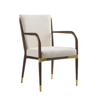 Modern Brown Beige Dining Arm Chairs - Set of 2