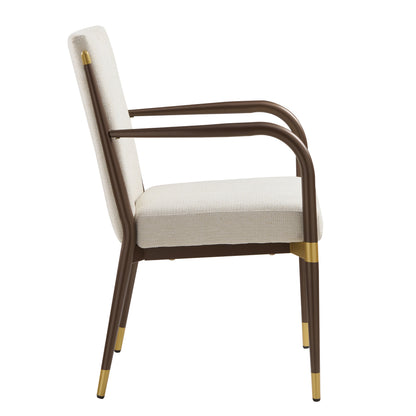 Modern Brown Beige Dining Arm Chairs - Set of 2
