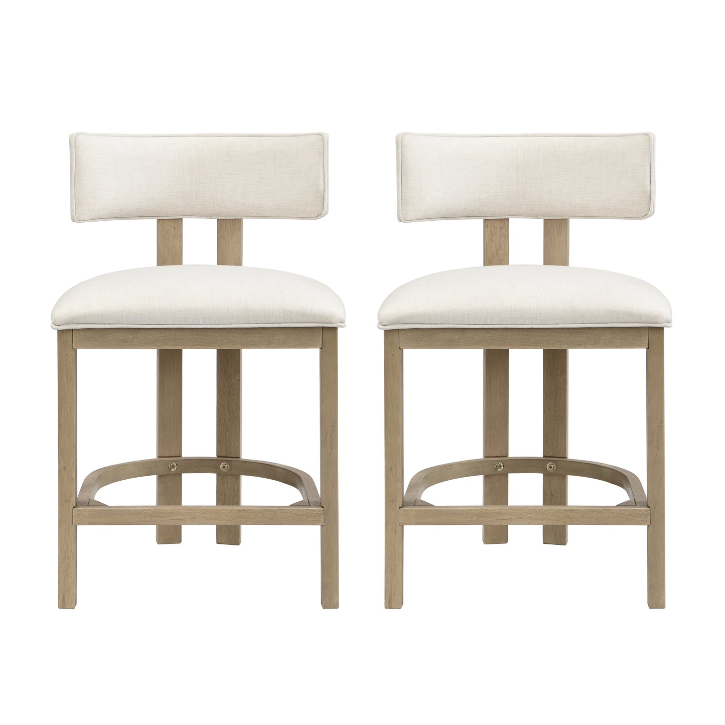 26" Counter Height Bar Stool, Upholstered Counter Stools (Set of 2)-Light Ash+beige
