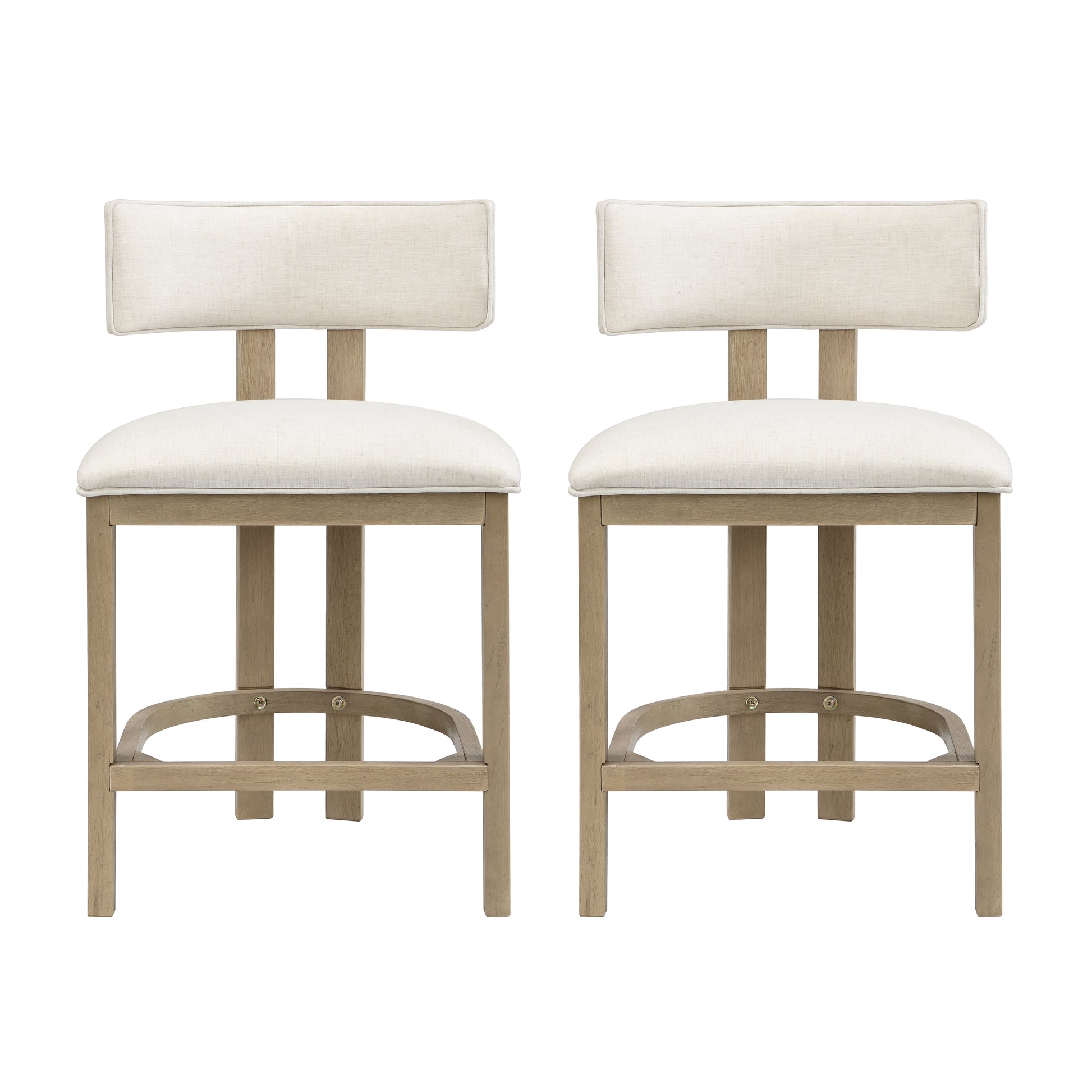 26" Counter Height Bar Stool, Upholstered Counter Stools (Set of 2)-Light Ash+beige