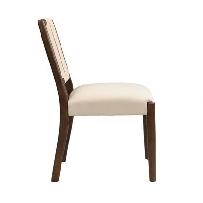 Beige Walnut Dining Chairs Set of 2 - Woven Rope Back