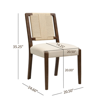Beige Walnut Dining Chairs Set of 2 - Woven Rope Back
